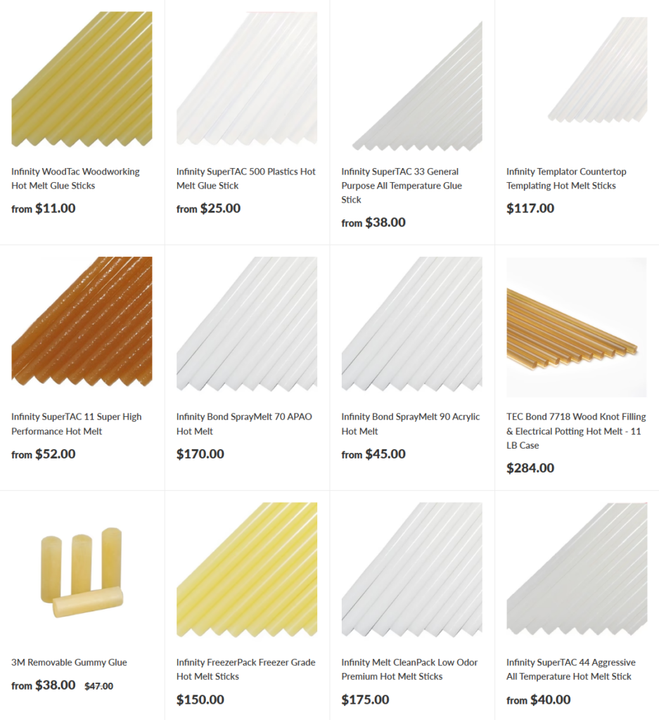 Varieties of hot glue sticks